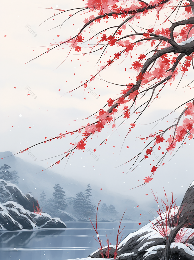 冬天雪景红梅立冬梅花国风水墨国画,插画/手绘图,插画/手绘图库,插画/手绘图下载,插画/手绘